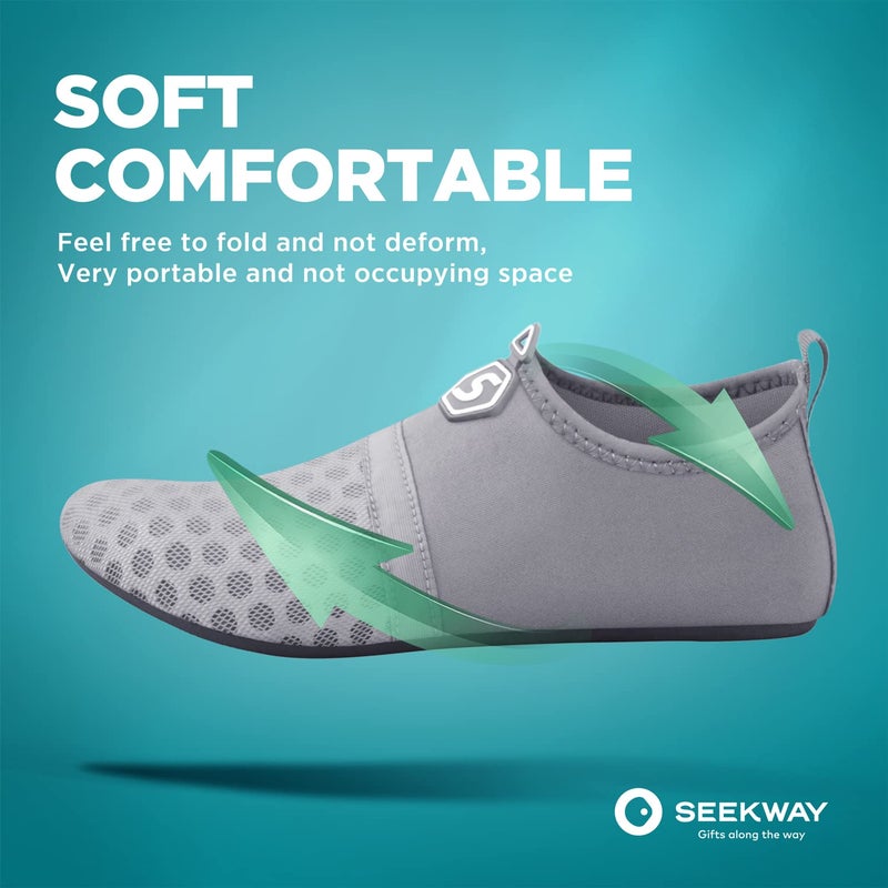 SEEKWAY أحذية SEEKWAY المائية سريعة الجفاف جوارب مائية بدون حذاء سهلة الارتداء للشاطئ وحمام السباحة والسباحة والنهر واليوغا والبحيرة وركوب الأمواج للنساء والرجال رمادي SK001 - Image 3
